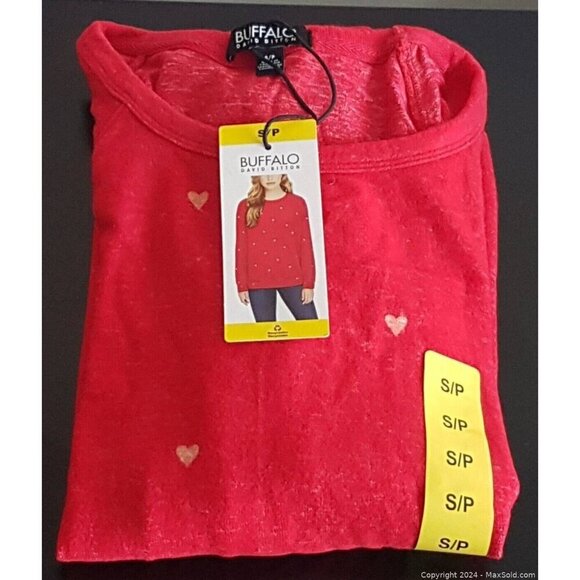Buffalo Jeans Womens Cozy Red Printed Sweater with Hearts Size S - Picture 4 of 8